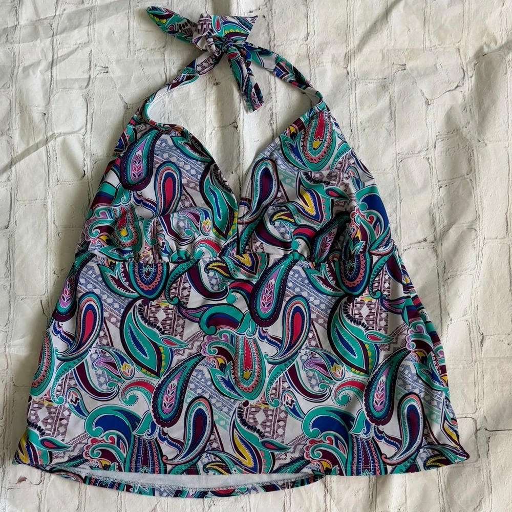 Catalina Womens 2X Paisley Halter Tankini Swim Top Multicolor Plus Size 18W-20W